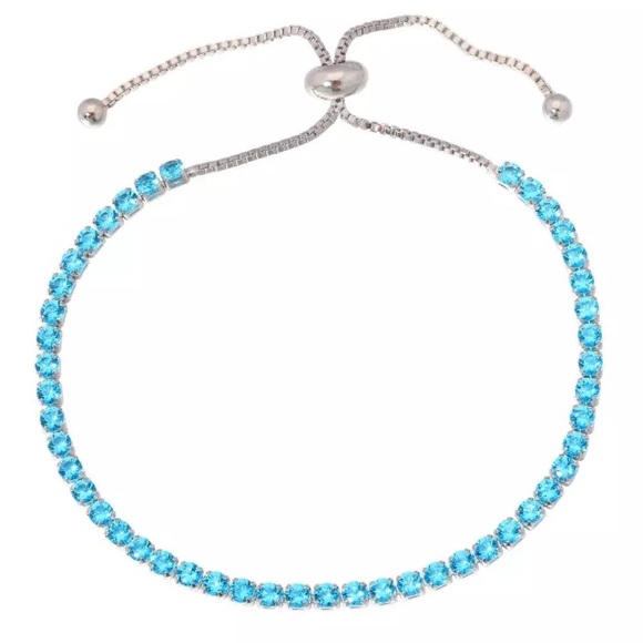 Aquamarine Cubic Zirconia & Silver Bracelet - Picture 2 of 6